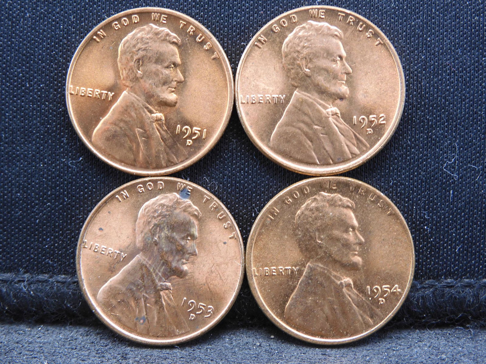 1951-D, 1952-D, 1953-D, 1954-D Uncirculated Lincoln (1 of 2)