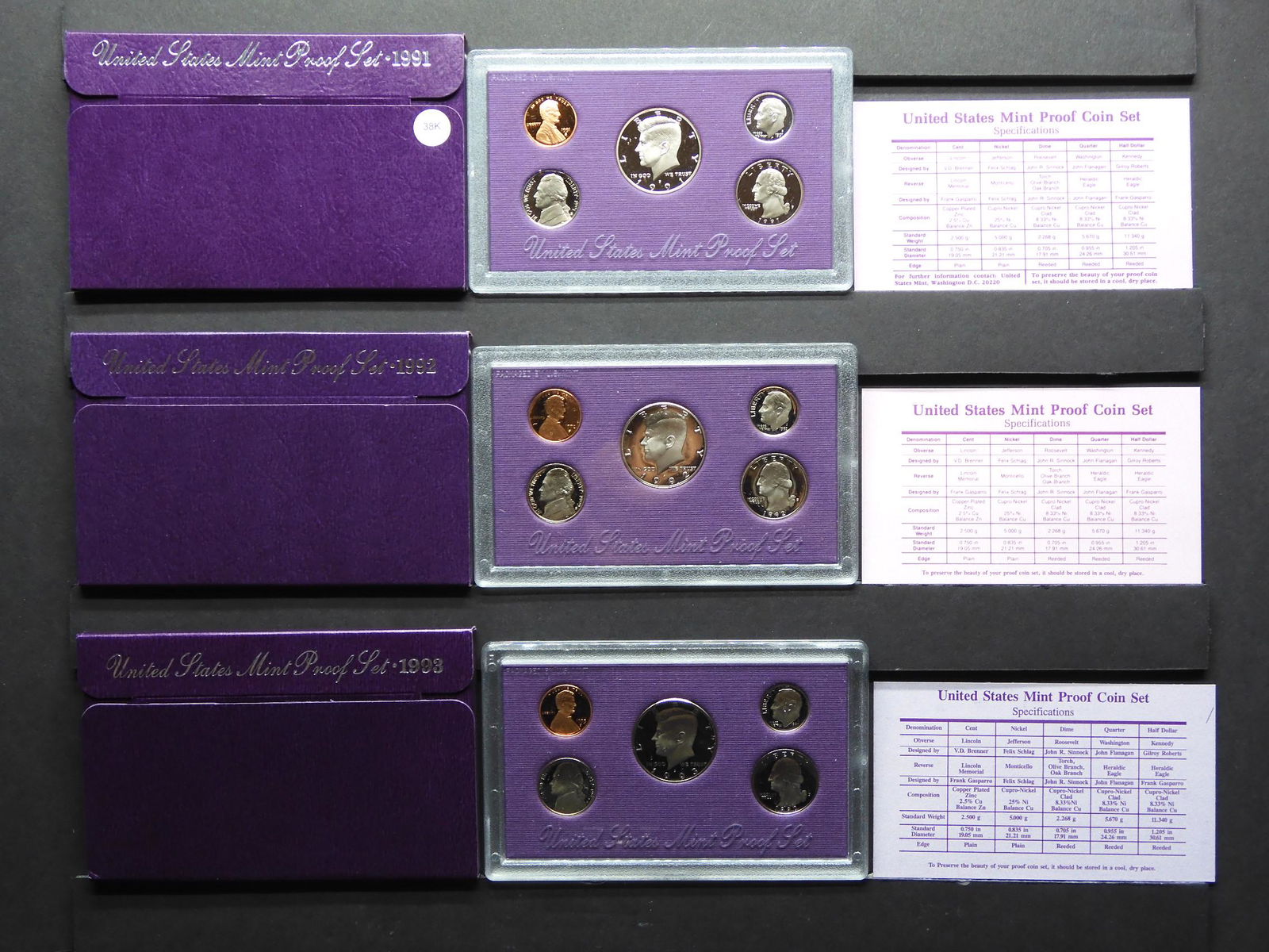 1991-S, 1992-S, 1993-S US Mint 5-Coin Proof Sets With (1 of 7)