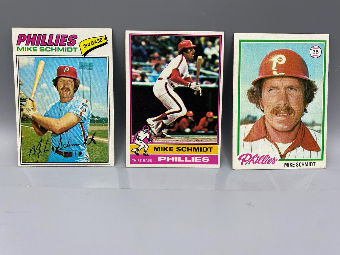 3 - Mike Schmidt Topps Cards Hall of Fame - 76 #480, 77: 3 - Mike Schmidt Topps Cards Hall of Fame - 76 #480, 77 #140, 78 #360