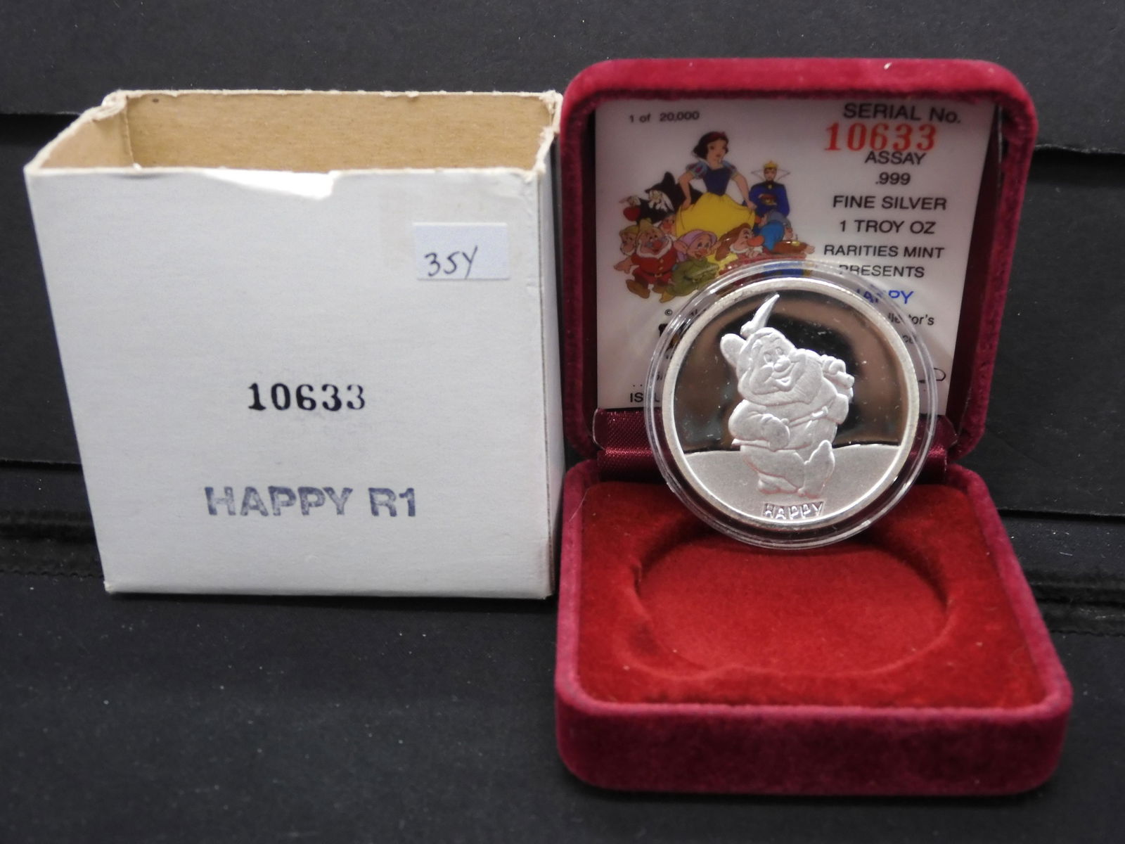 1987 Walt Disney HAPPY 1 oz .999 Silver Coin - 1 0f (1 of 4)
