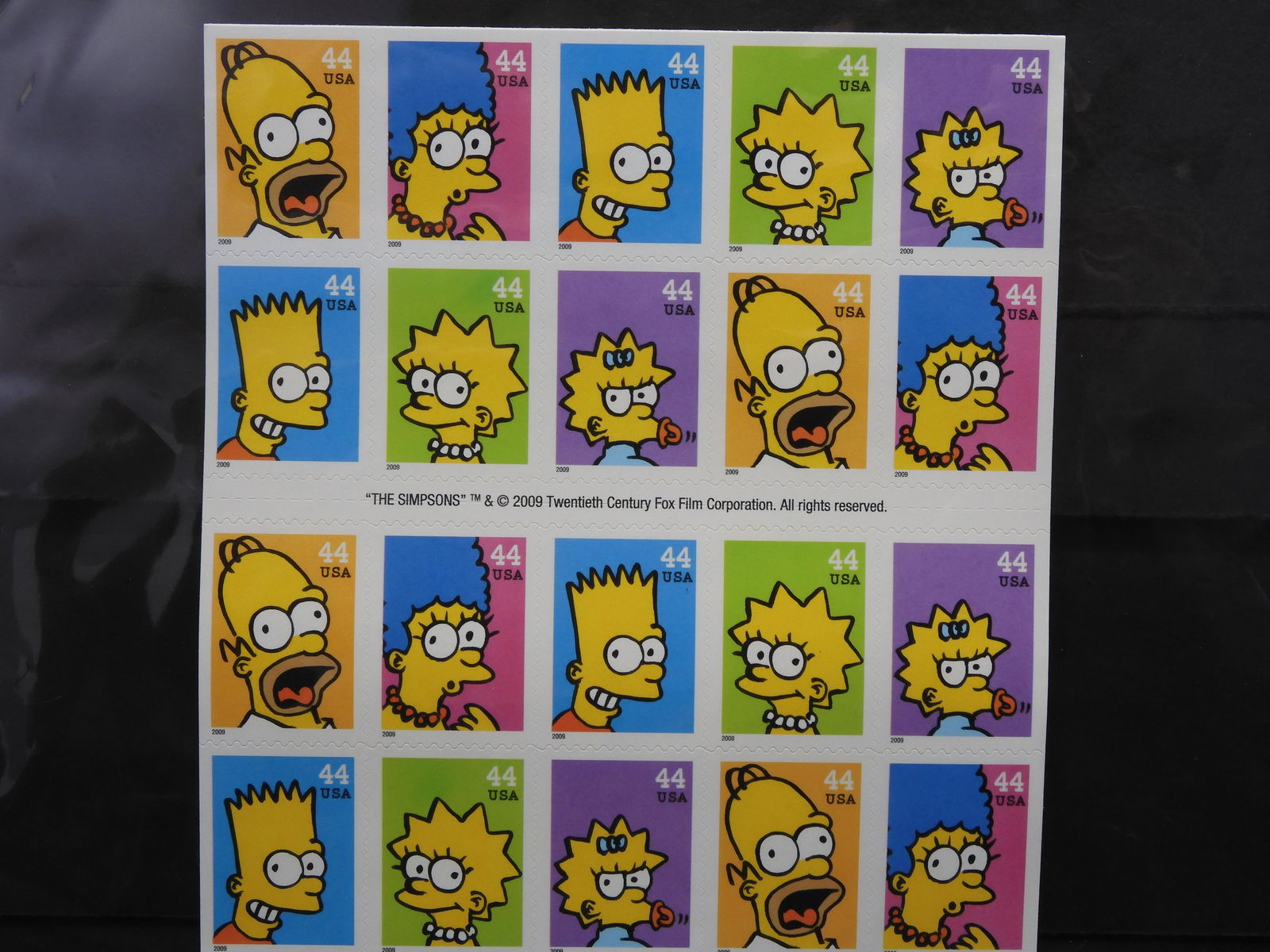2009 USPS Simpsons 44 Cent Stamp Sheet - $8.80 Face (1 of 2)
