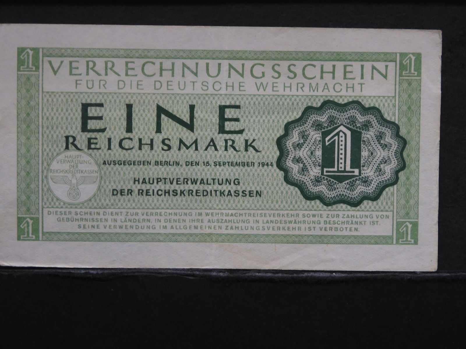 1944 (WWII ERA/ARMY WAR NOTE), GERMAN/ONE REICHSMARK , (1 of 3)