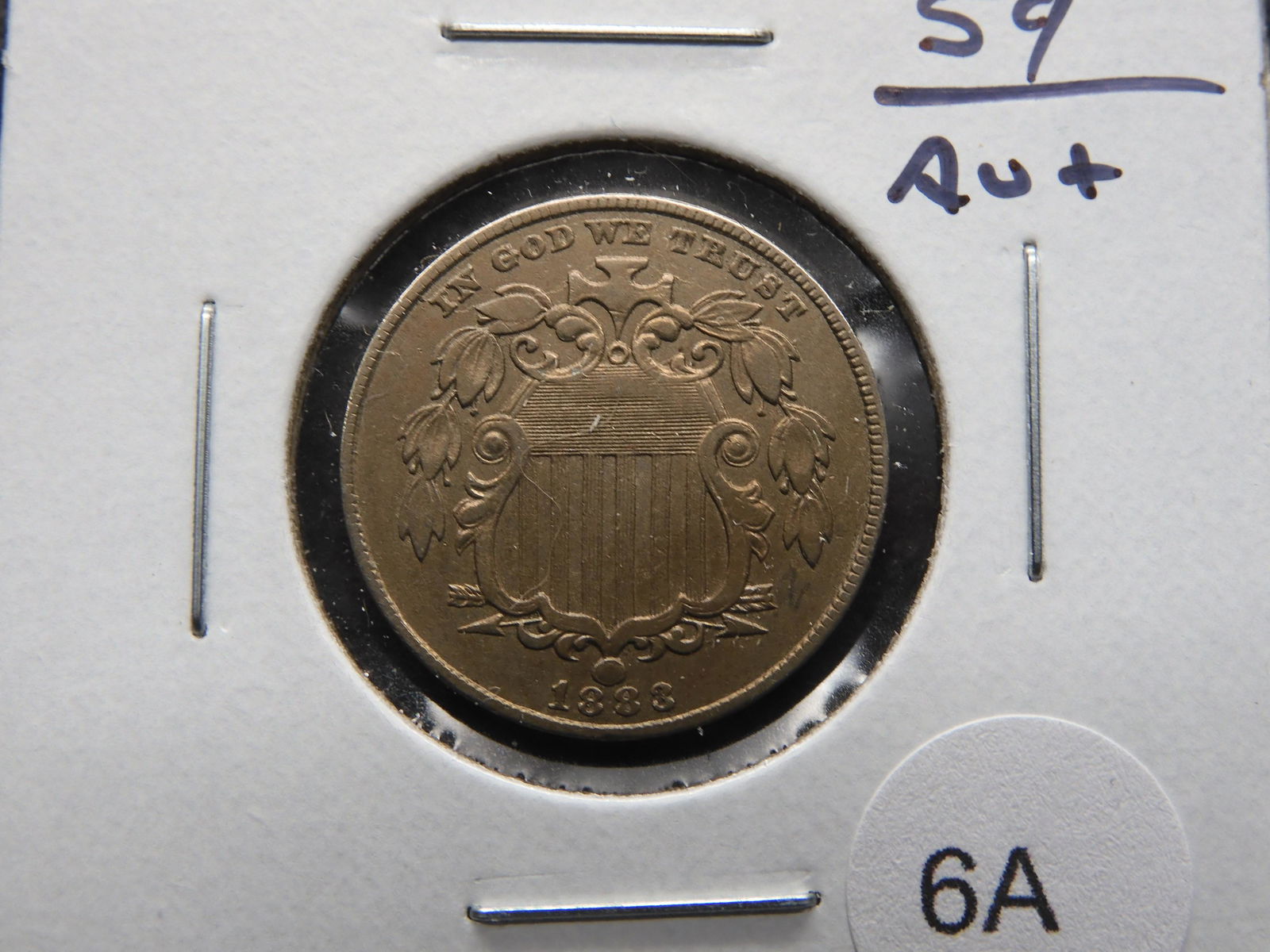 1883 Shield 5c. AU+. (1 of 3)