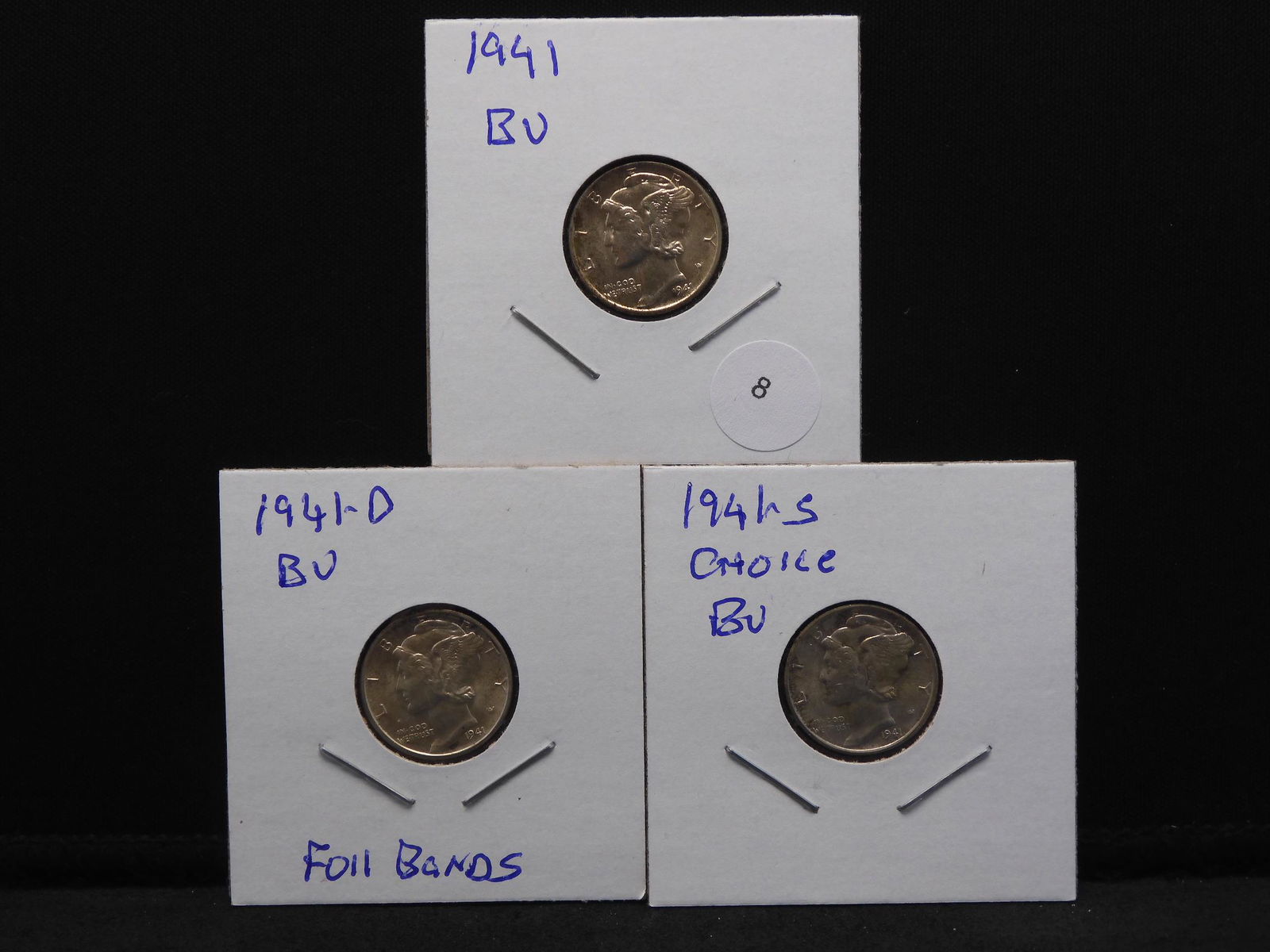 (3) BU Mercury Dimes. 1941 BU, 1941-D BU with Full (1 of 5)