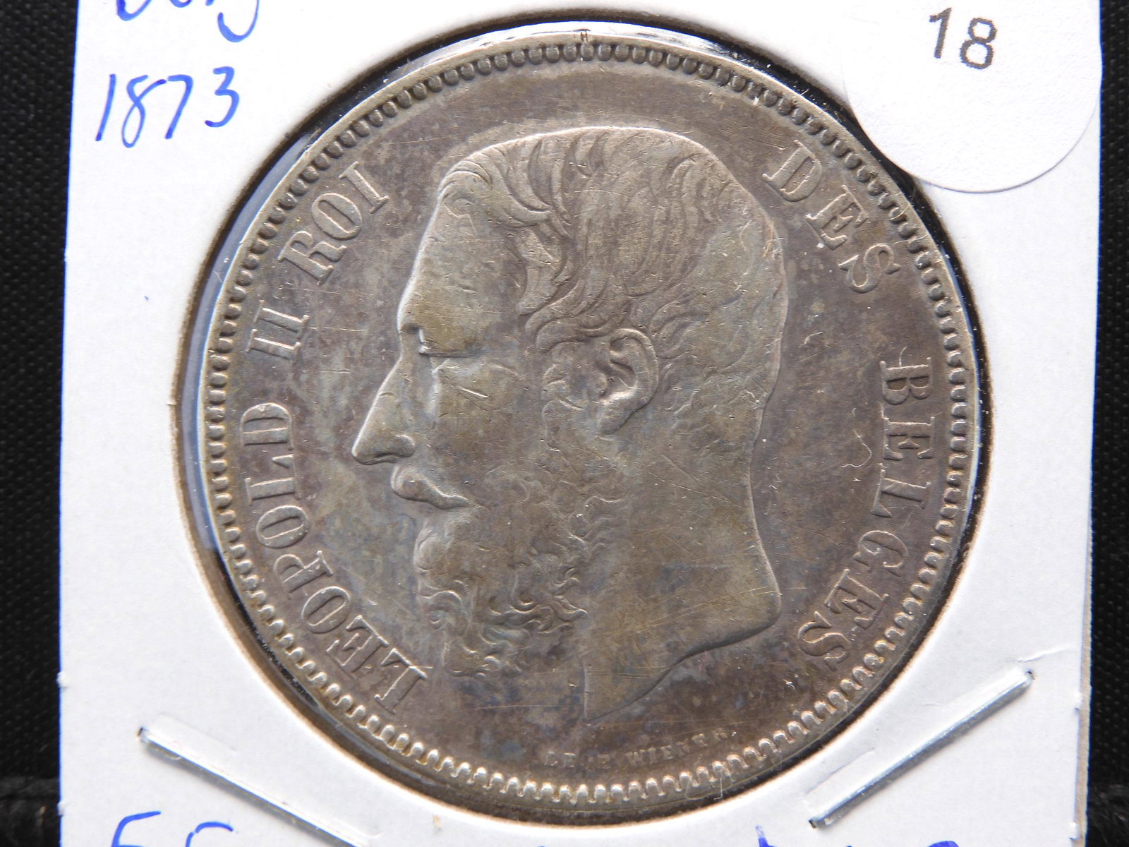 1873 Belgium 5 Franc. Original XF. 90% silver. Nice.: 1873 Belgium 5 Franc. Original XF. 90% silver. Nice.