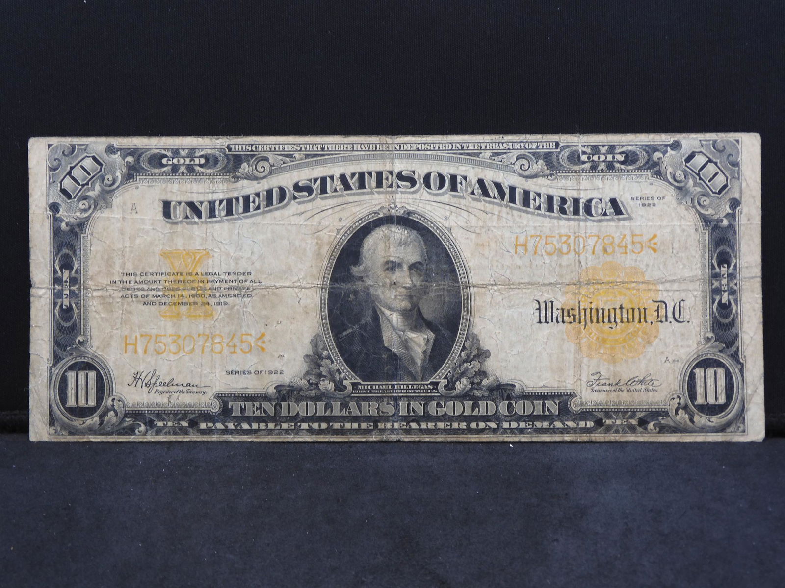1922 $10 Gold Certificate. Very Good. (1 of 4)