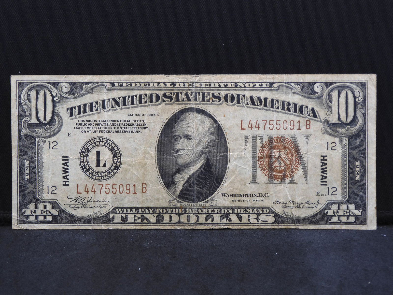 1934 A $10 Federal Reserve Note. Issued for Emergency (1 of 3)