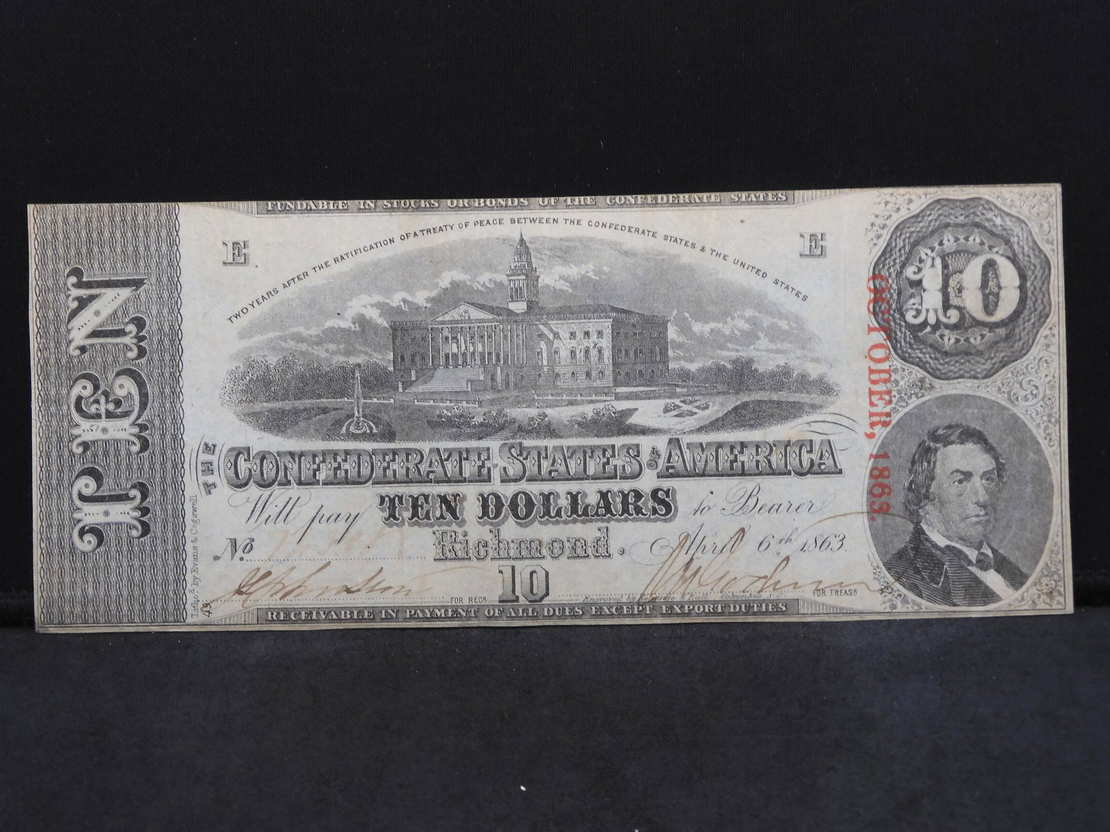 Confederate States of America - 10$ Richmond AU58: Confederate States of America - 10$ Richmond AU58