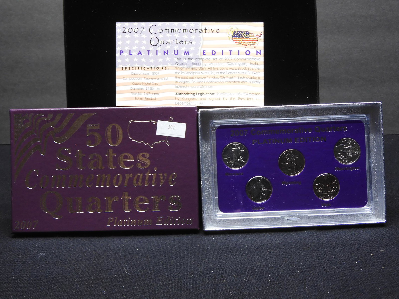 2007-D Statehood 5 Quarter Set Platinum Layered in Box: 2007-D Statehood 5 Quarter Set Platinum Layered in Box