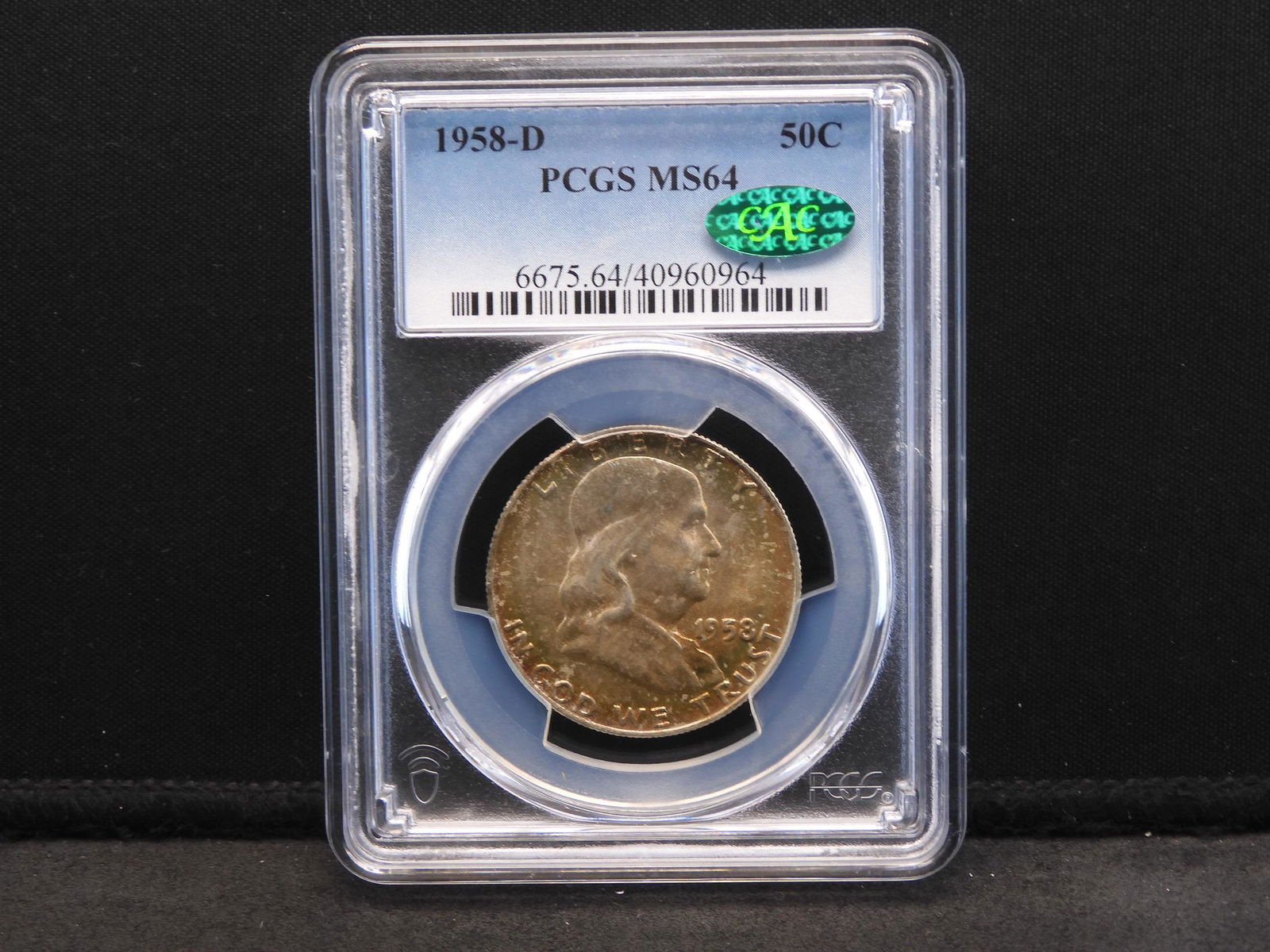 1958-D PCGS MS64 CAC Franklin Silver Half Dollar (1 of 4)