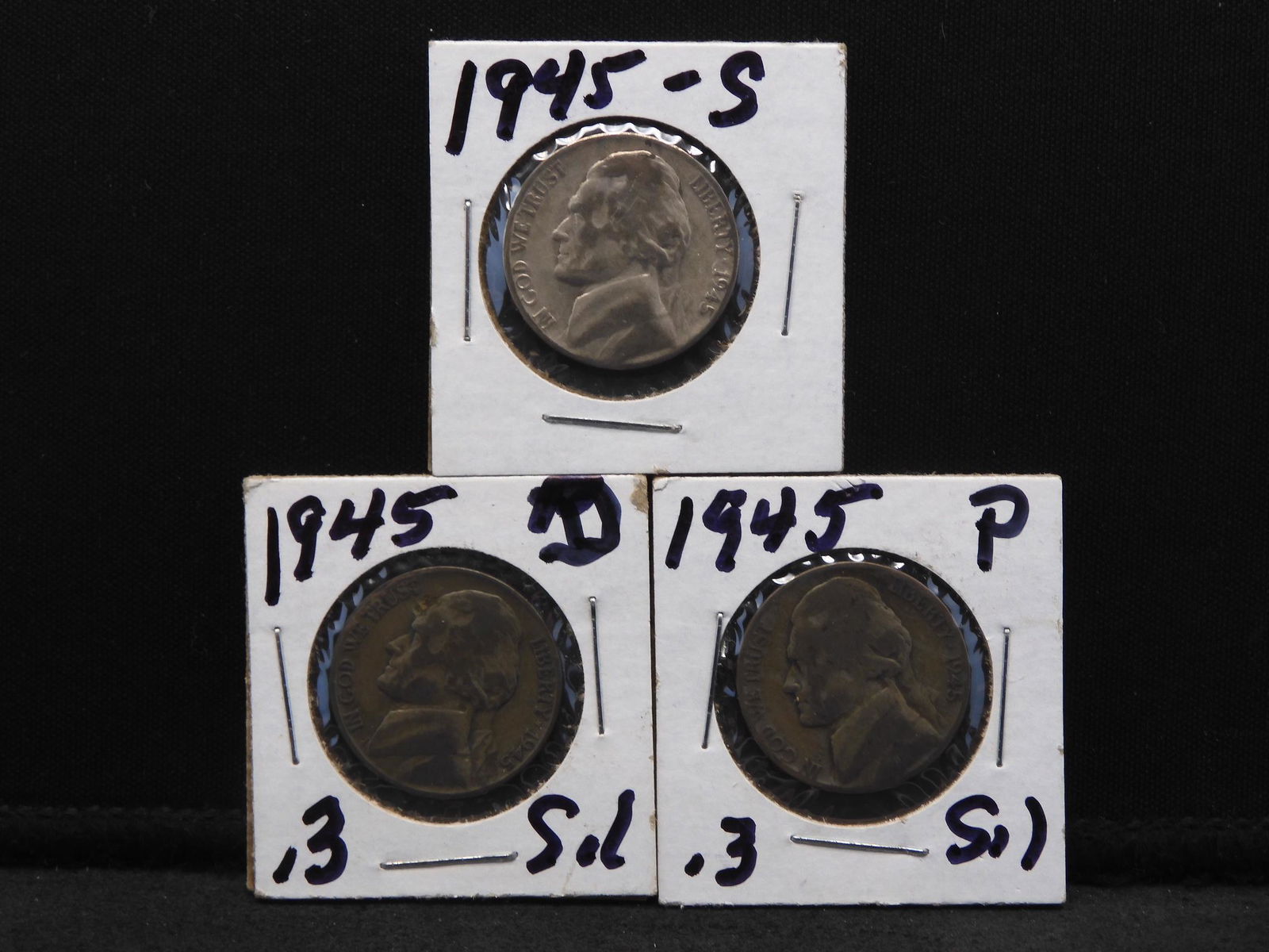 1 Each - 1945 P, D & S Mint Mark Wartime Silver (1 of 5)