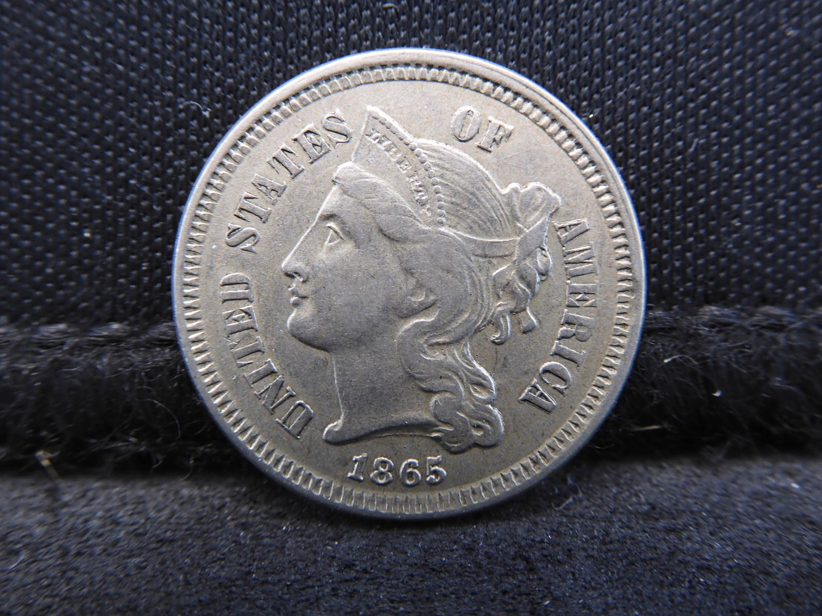 1865 Three 3 Cent Nickel - AU+ Condition Civil War Date (1 of 2)
