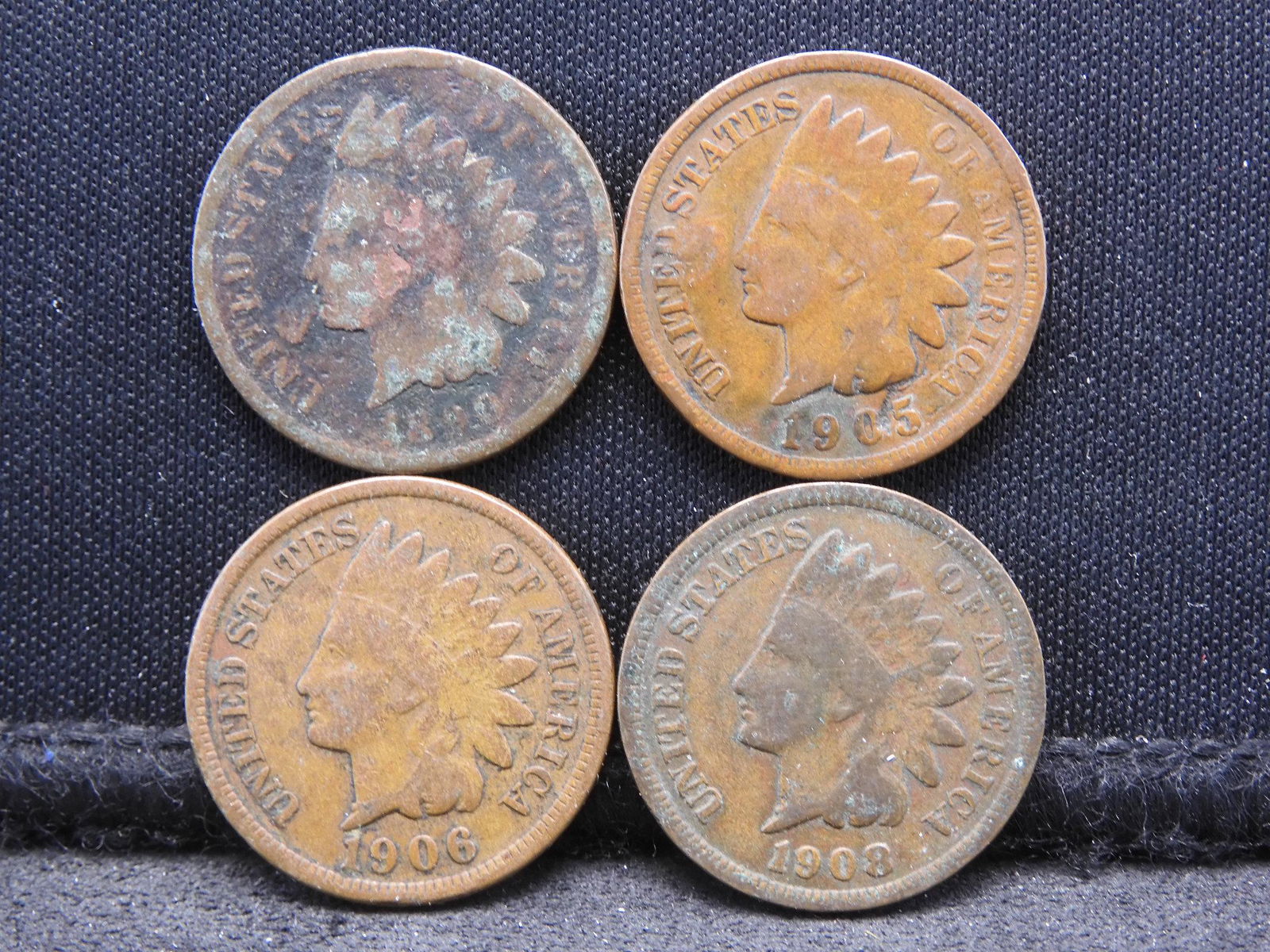 1890, 1905, 1906 & 1908 Indian Head Cents (1 of 2)