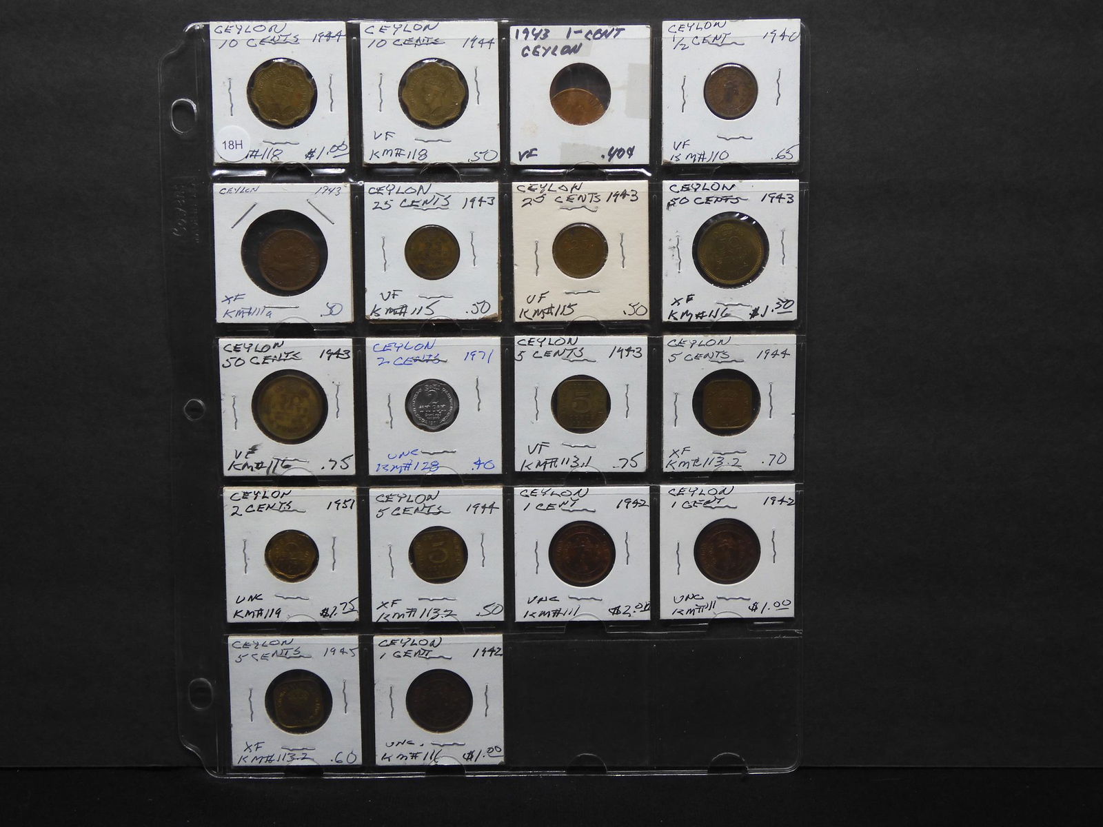 18 Carded Coins From Ceylon Some Uncirculated (1 of 6)