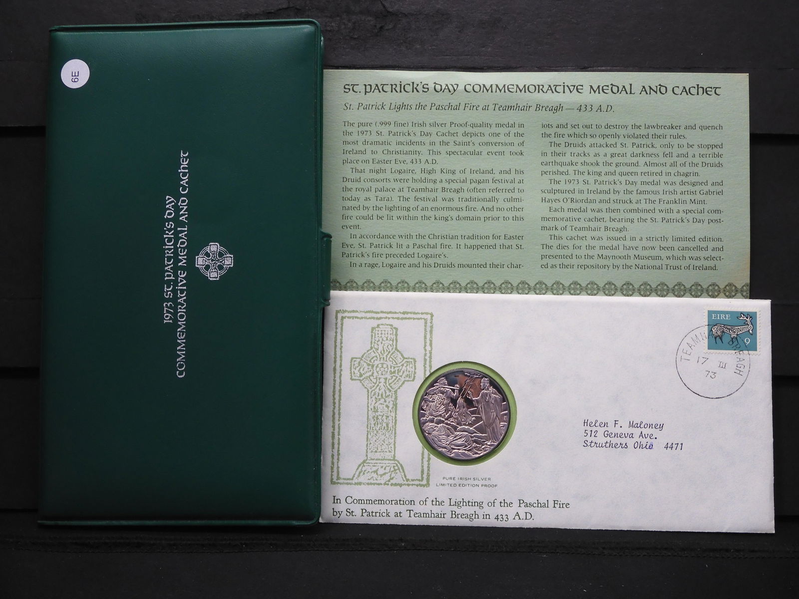 1973 St Patrick's Day Comm. Medal and Cachet-.999 Fine (1 of 8)