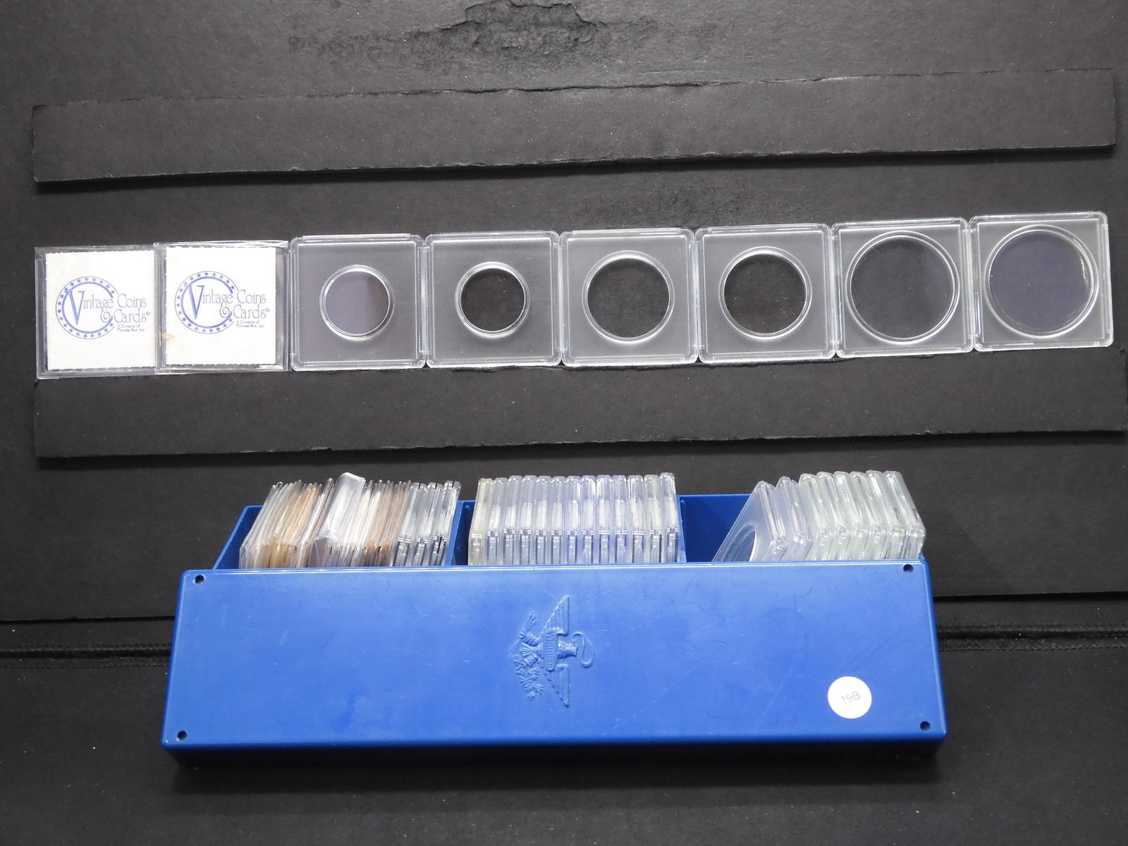 Assorted Plastic Coin Holders w/Blue Plastic Box (1 of 7)