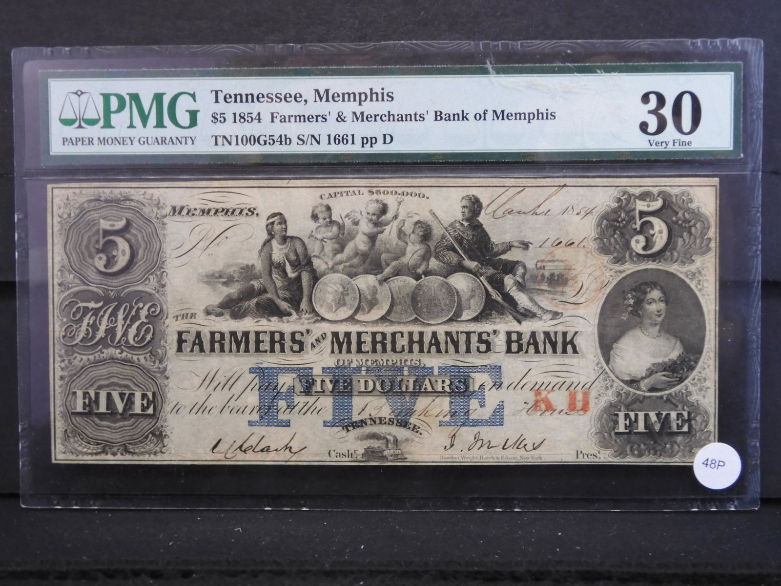 1854- $5.00 Farmers’ & Merchants’ Bank of Memphis- (1 of 3)