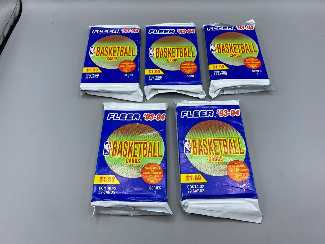1993-94 Fleer Basketball Unopened Jumbo Pack Lot of 5 - (1 of 2)