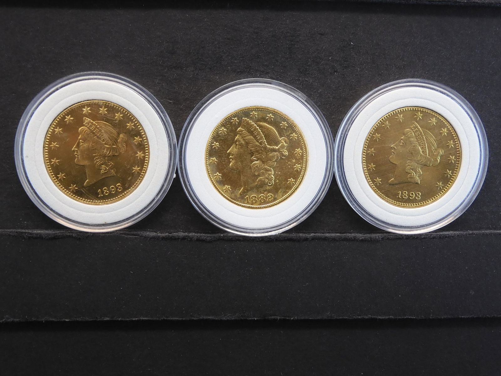 3-24 Kt. Gold Plated 1893/1892/1893 $20 Dollar Replica (1 of 2)