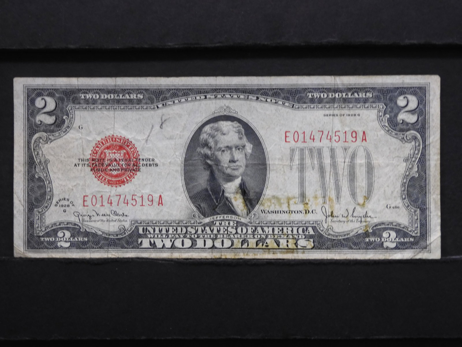 1928 ("G" SERIES) $2 "RED SEAL", GREAT CONDITION! (1 of 3)