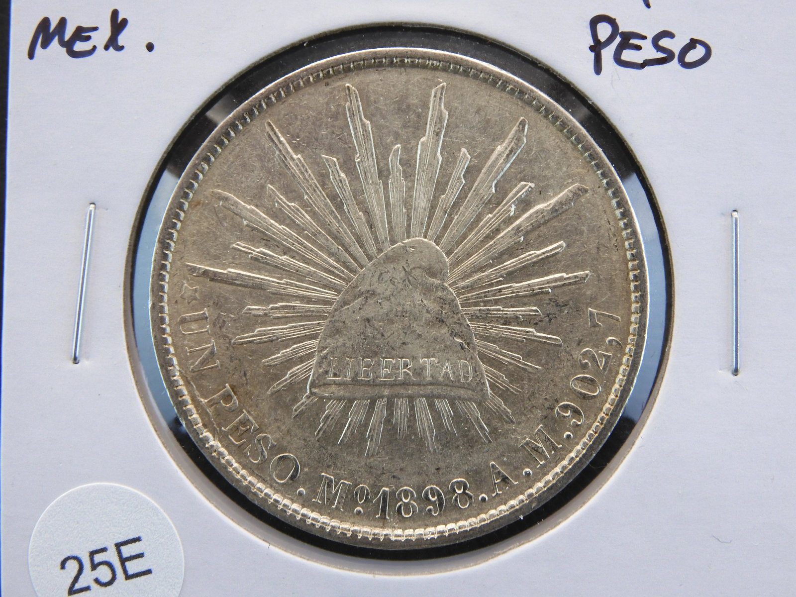 1898 Mexico Silver 1 Peso.  AU. (1 of 3)