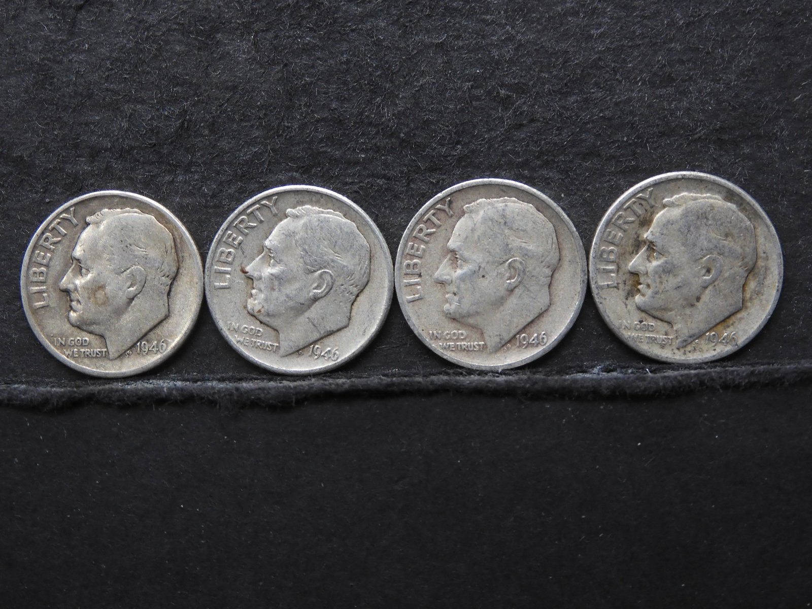 (4) 1946 SILVER/90% (FIRST YEAR), ROOSEVELT DIMES (ONE (1 of 2)
