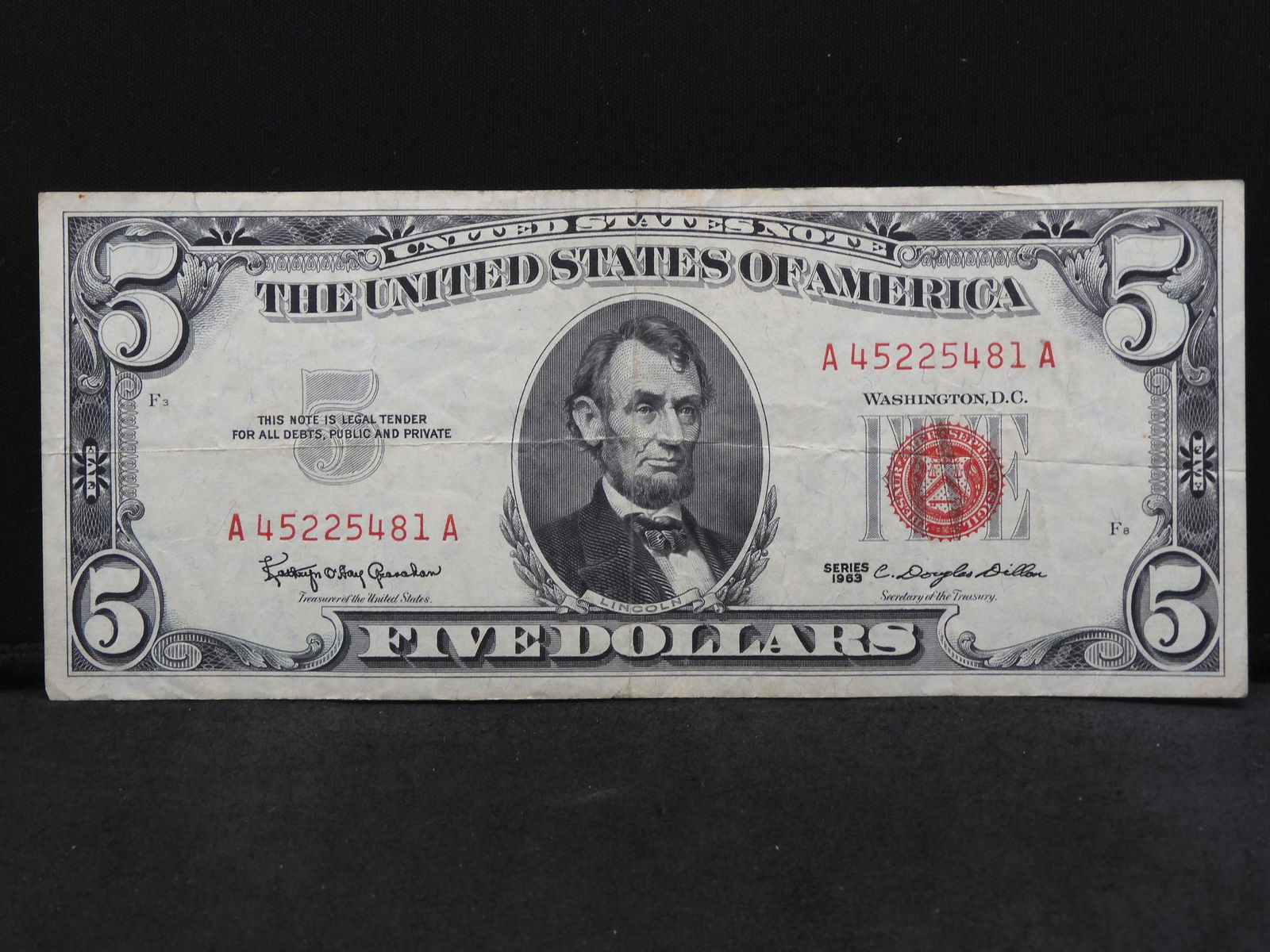 Series 1963 U.S. $5.00 Red Seal Note - Nice Condition! (1 of 3)