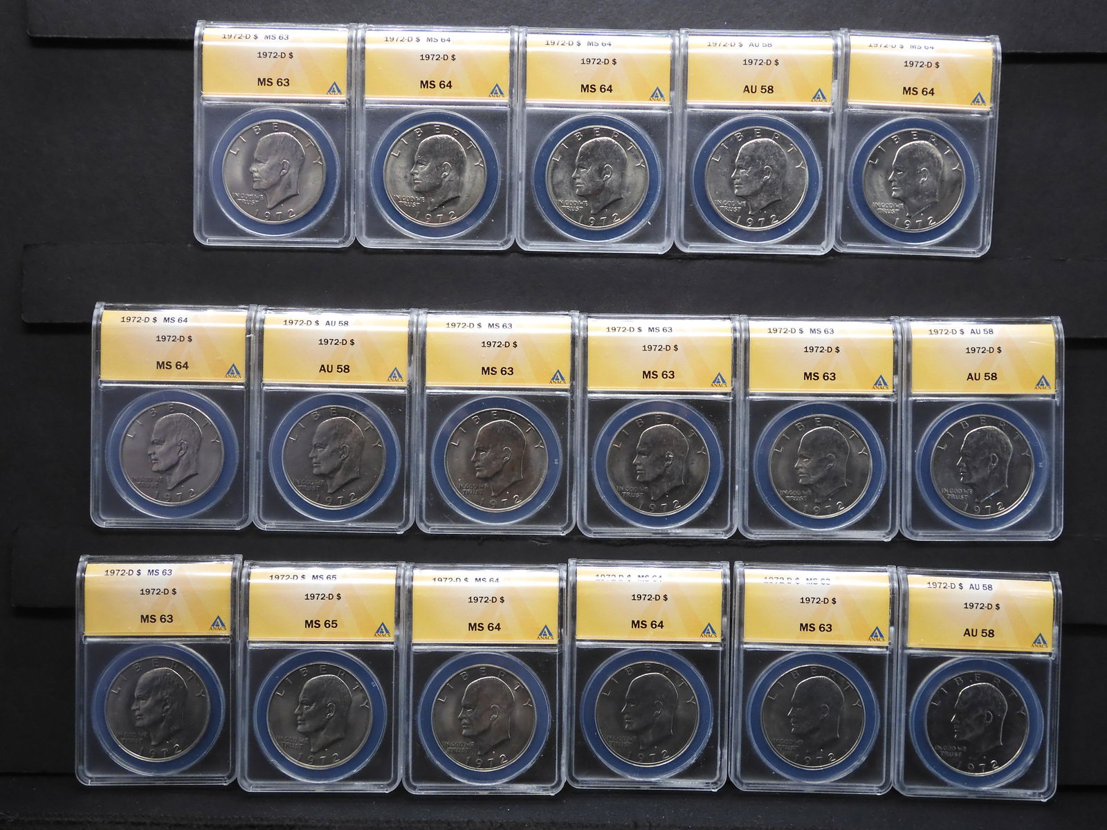 LOT OF 17 - 1972-D Ike Dollars 13 w/MS 63-65 & 4 w/AU (1 of 8)