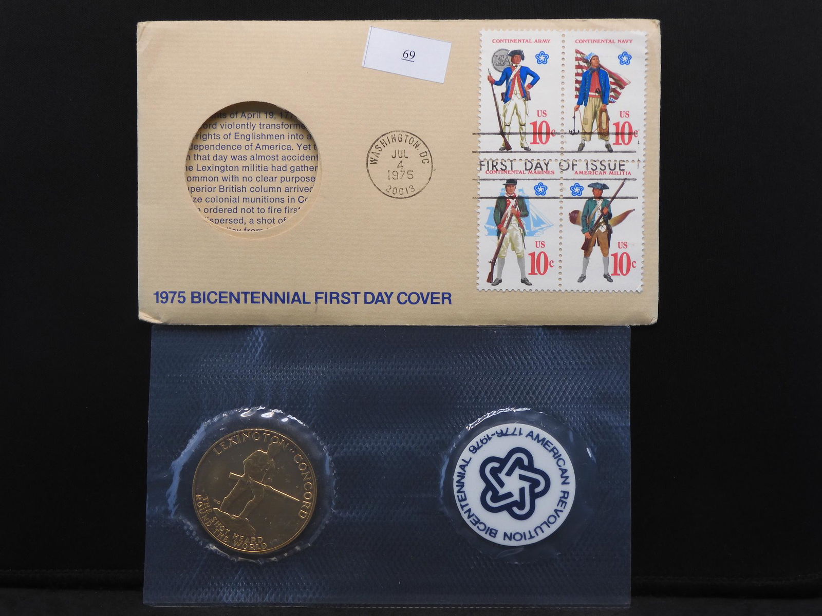 1975 Bicentennial First Day Cover w/Medal - Stamped (1 of 4)