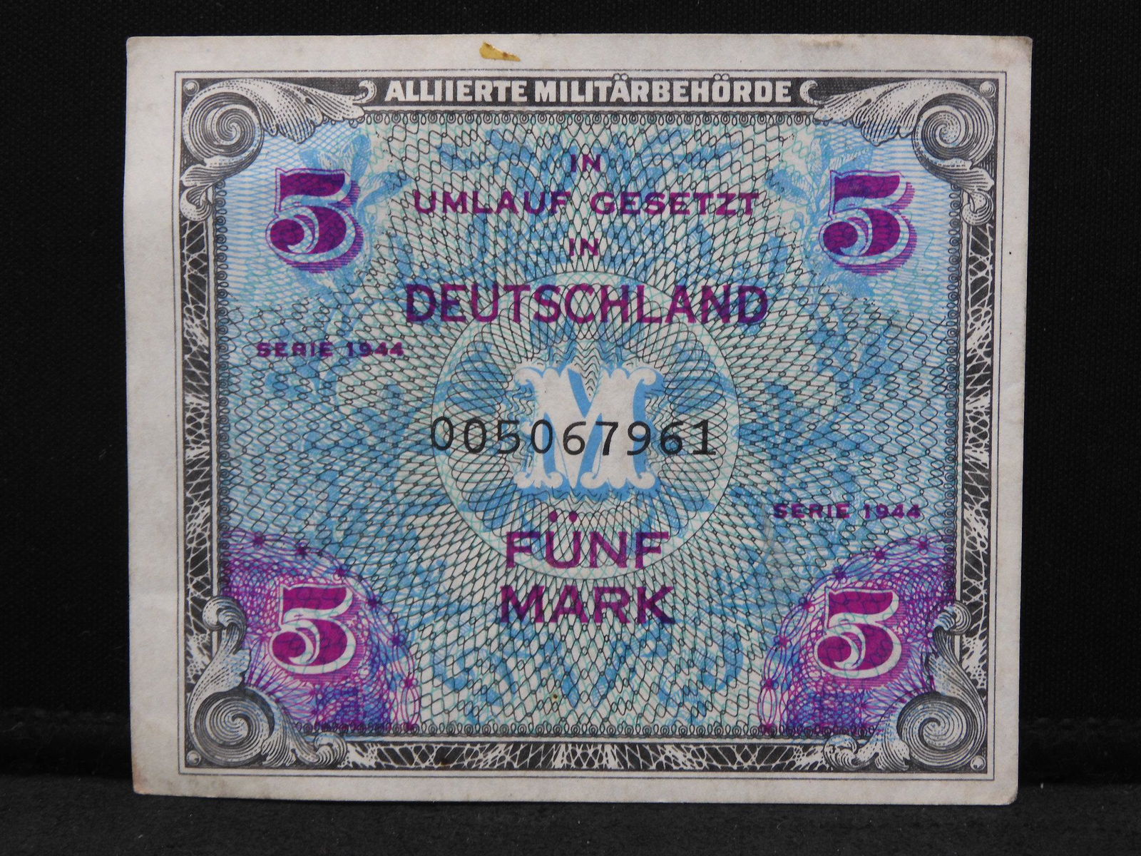 German Banknote Series 1944 - 5 Marks with F Military (1 of 2)