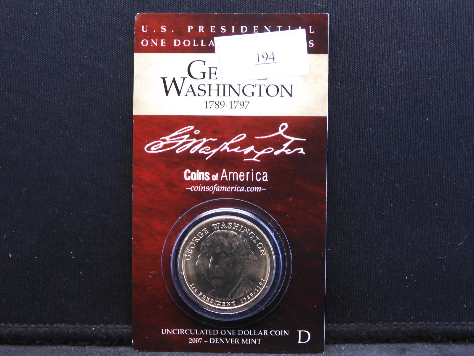 2007-D George Washington Presidential Dollar w/ Fact: 2007-D George Washington Presidential Dollar w/ Fact Filled Holder