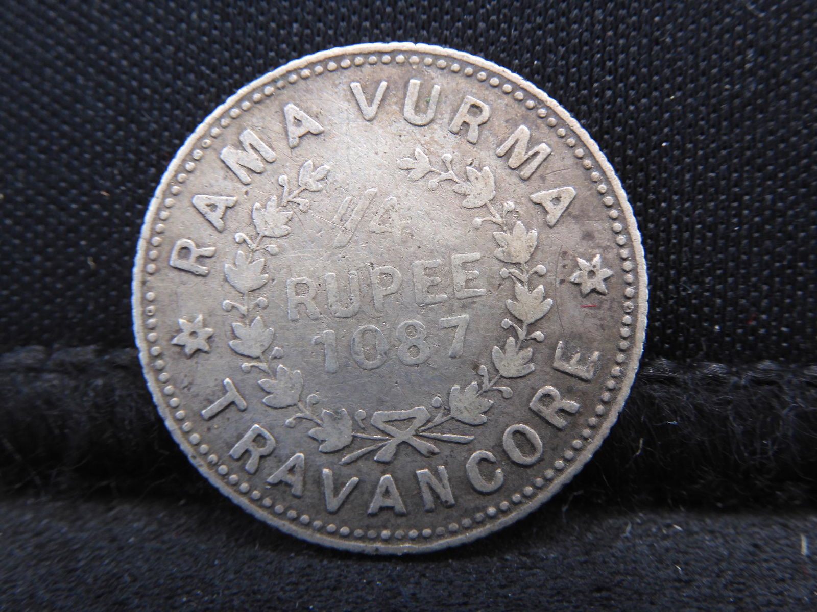 1087 India Travancore Silver 1/4 Rupee - Solid Mid (1 of 2)