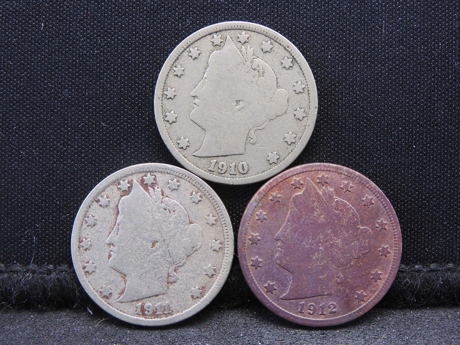 1910, 1911, 1912-D V-Nickels. (1 of 2)