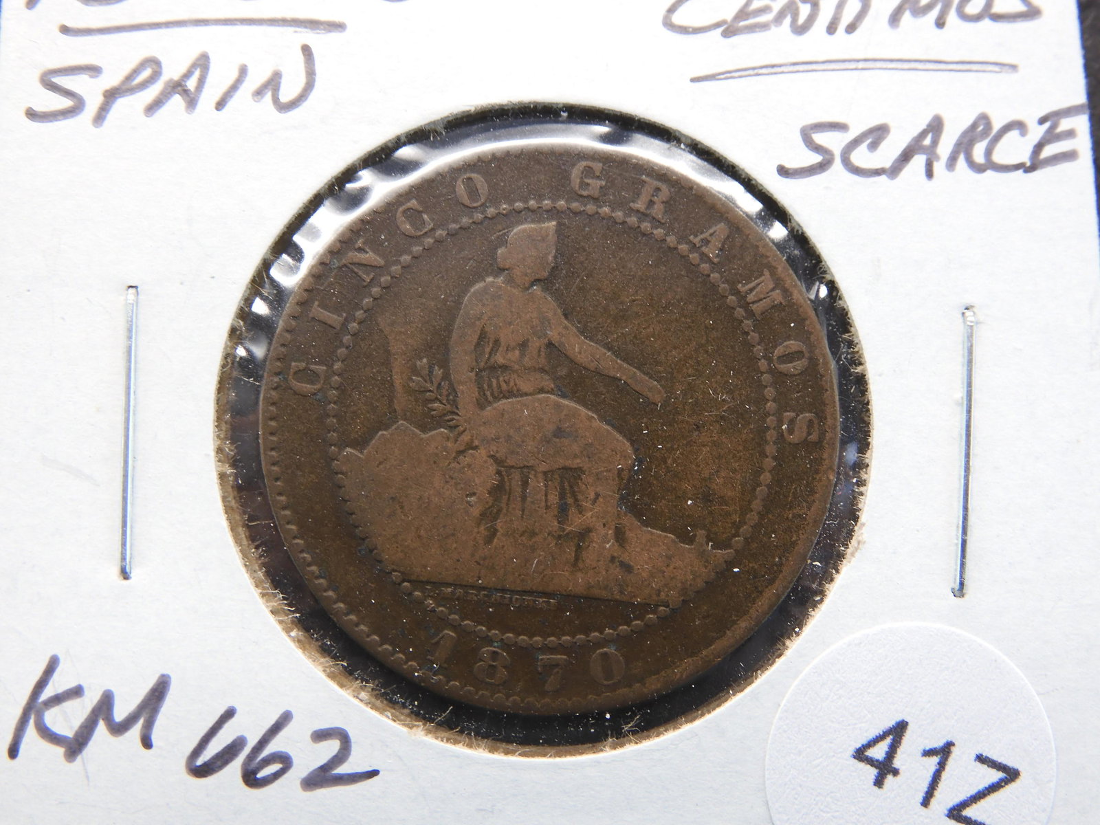 1870-Om SPAIN 5 CENTIMOS…(KM662)…SCARCE (1 of 3)