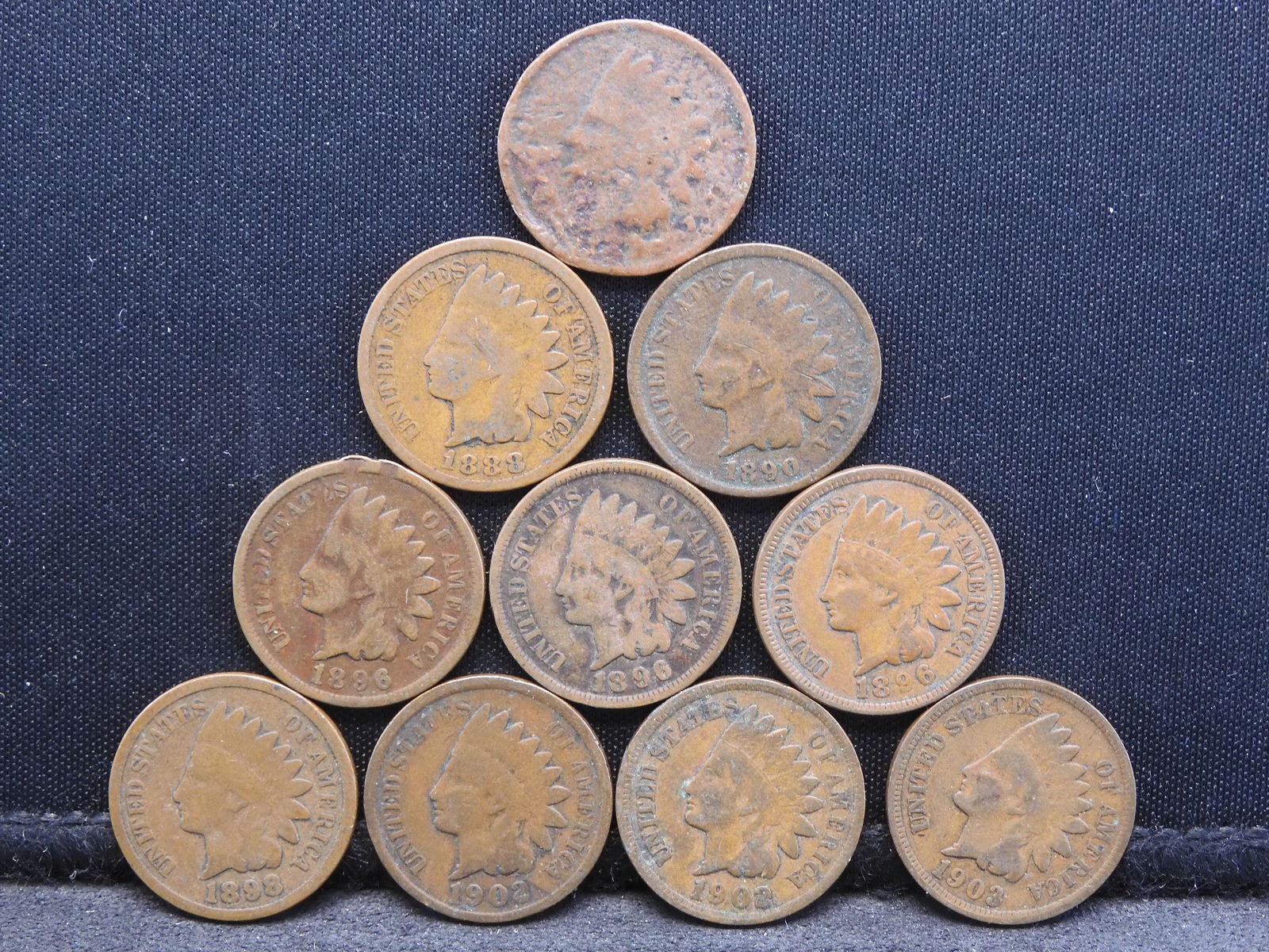Lot of 10 Indian Head Cents - Variety of Dates (1 of 2)