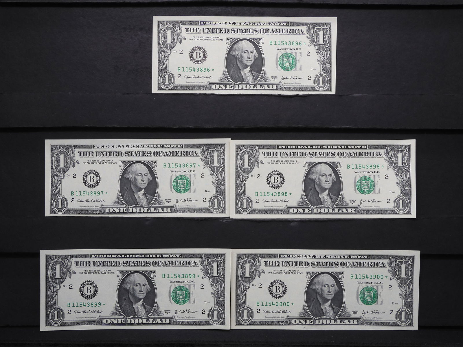 5 Consecutive 2003-A Star One Dollar Federal Reserve (1 of 4)