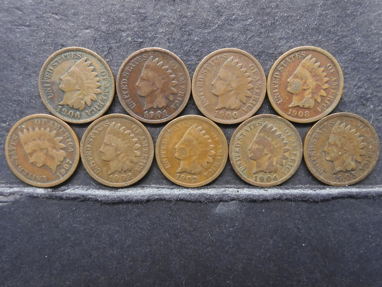 9 Different Indian Cents 1900-1908 (1 of 2)