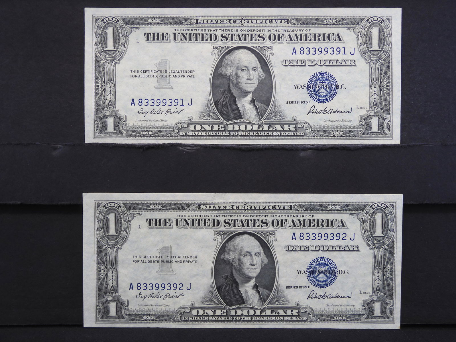 (2) 1935 "F" (CONSECUTIVE SERIAL #'S/DIE SHIFT) SILVER (1 of 3)