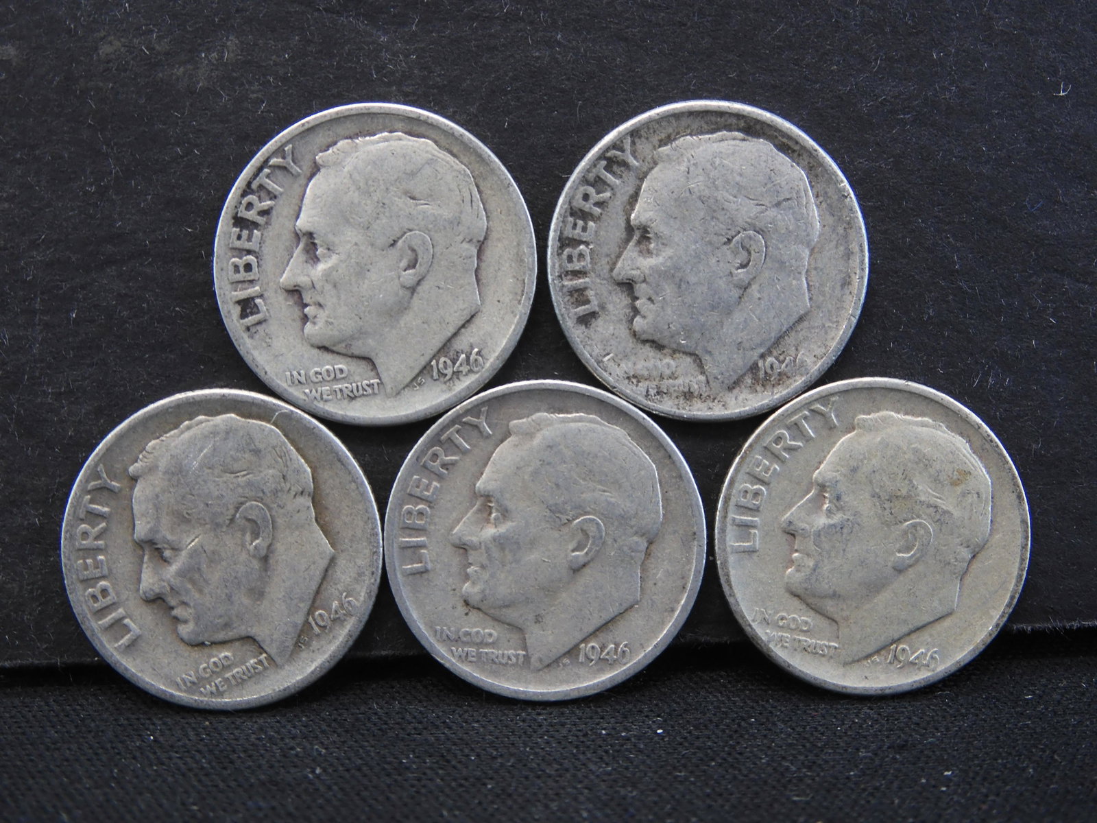 (5) 1946 (FIRST YEAR) SILVER/90% DIMES, (P-D-S): (5) 1946 (FIRST YEAR) SILVER/90% DIMES, (P-D-S)