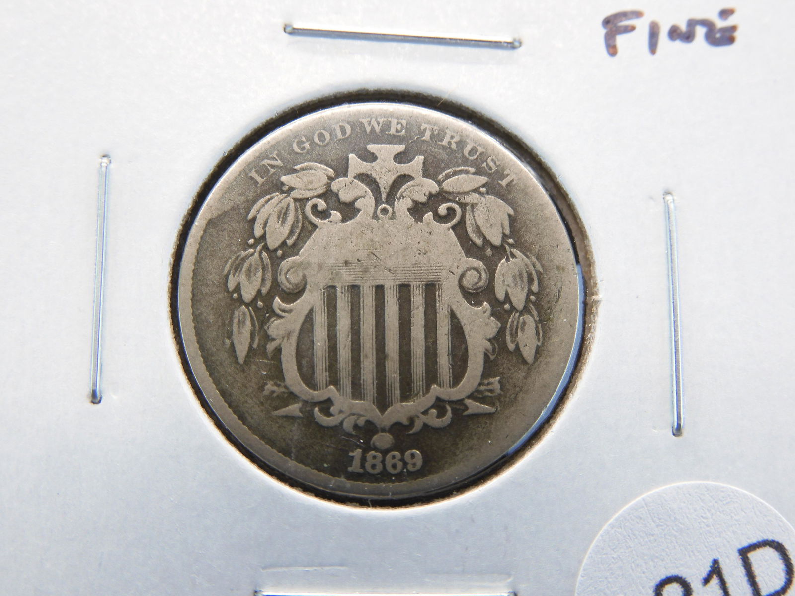 1869 Shield 5c.  Fine. (1 of 3)