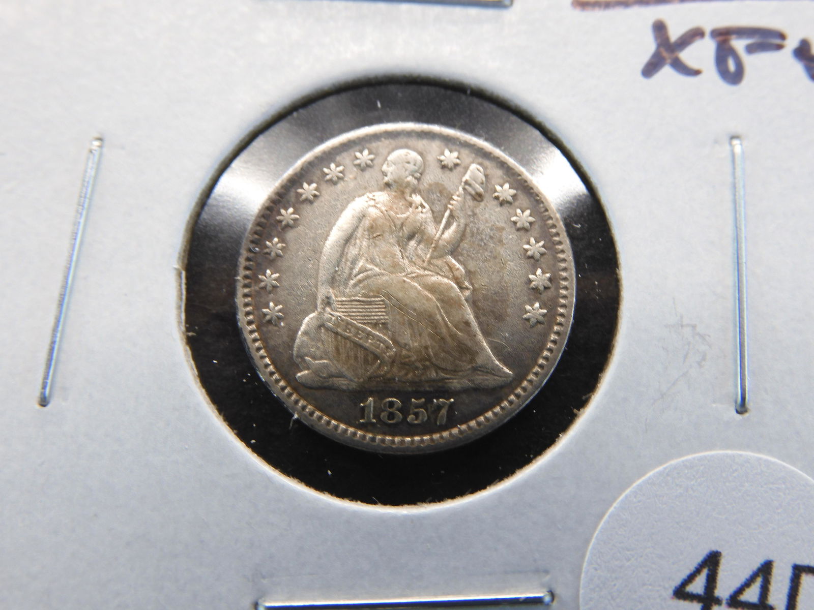 1857 Seated 1/2 Dime.  XF+. (1 of 3)