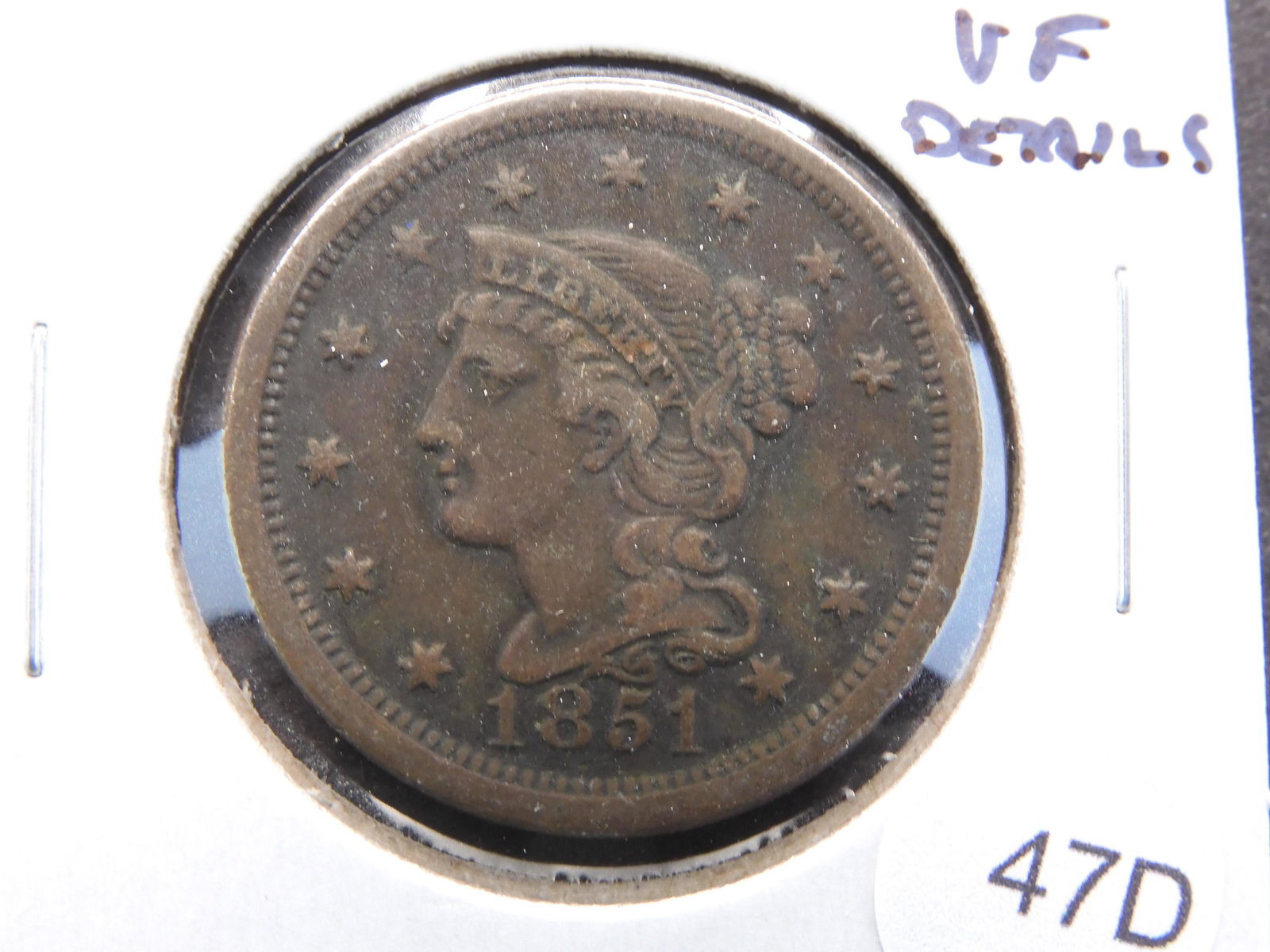 1851 Large Cent.  VF Details. (1 of 3)