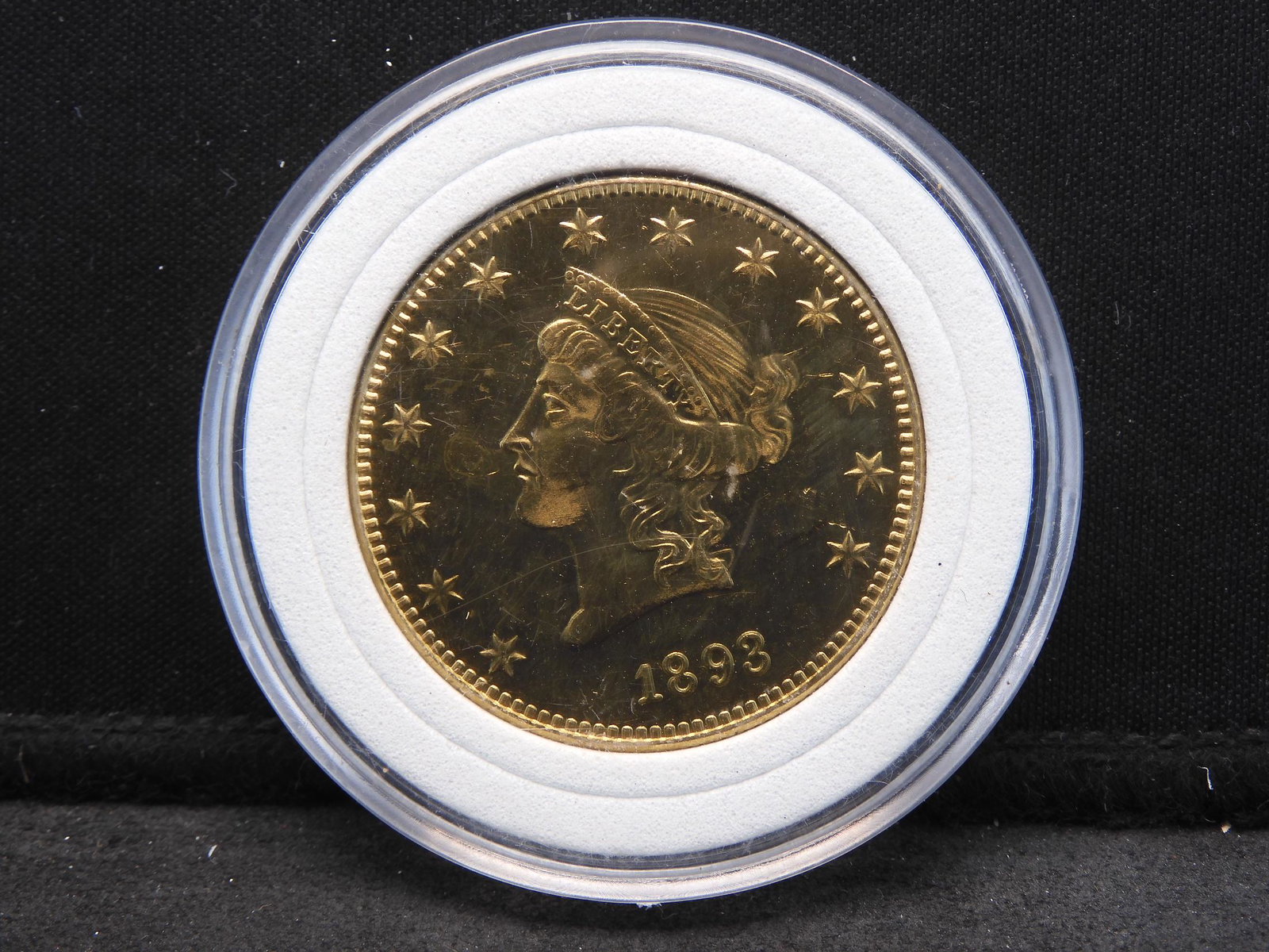 24 kt Gold Plated 1893 Twenty Dollar Replica of a: 24 kt Gold Plated 1893 Twenty Dollar Replica of a Beautiful Coin (Not Pure Gold)