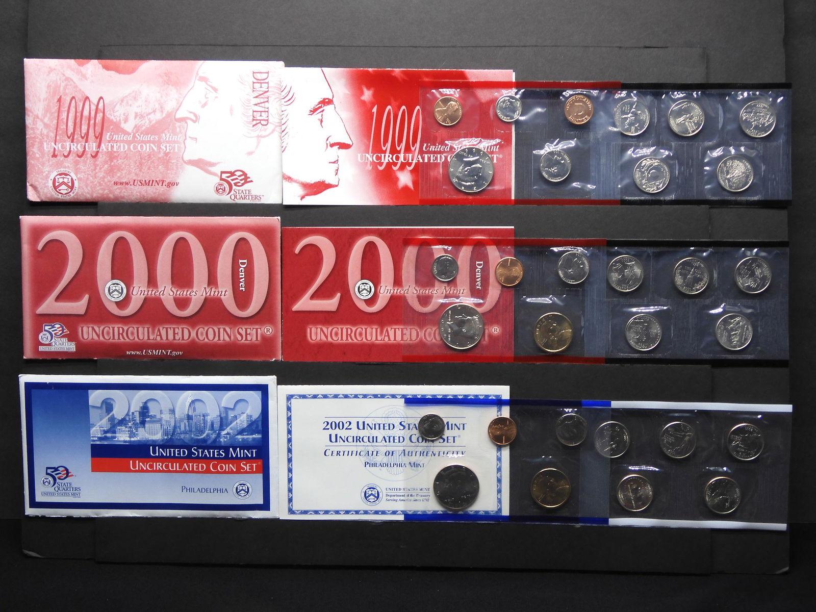 1999-D, 2000-D & 2002-P U.S. Unc. Mint Sets w/Native (1 of 13)