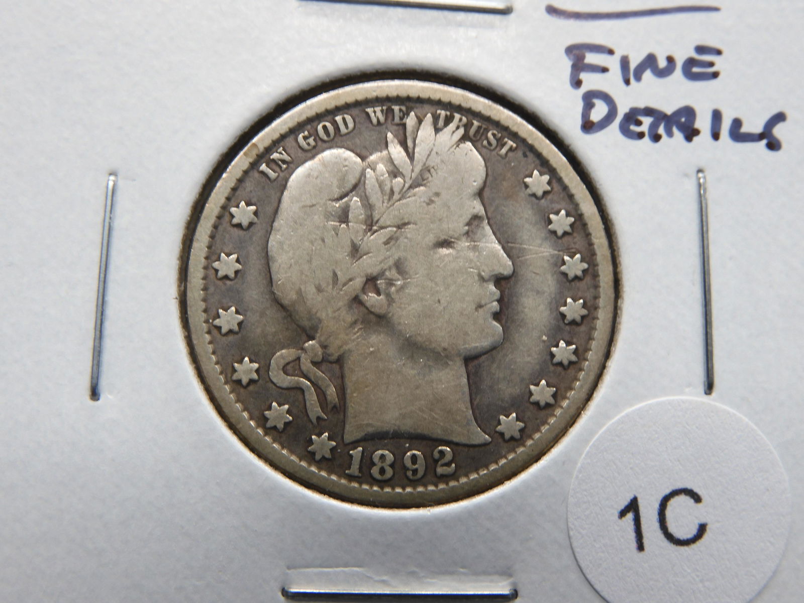 1892-O Barber 25c.  Fine Details. (1 of 3)