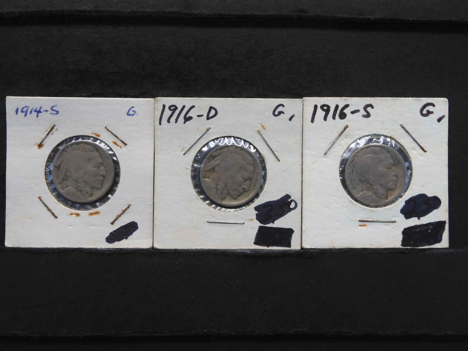 1914-S, 1916-D, & 1916-S Buffalo 5c.  Better Dates.  3 (1 of 3)