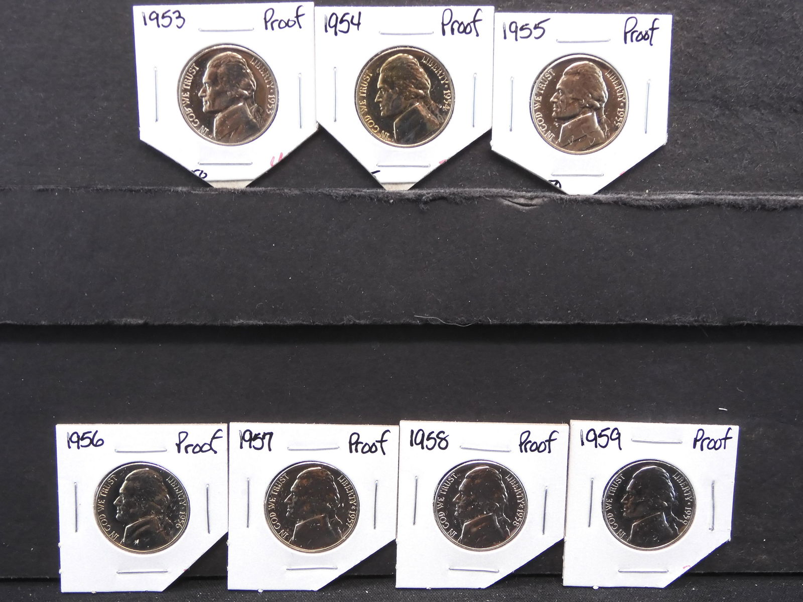 1953-1959 Proof Jefferson 5c.  7 Coins. (1 of 5)