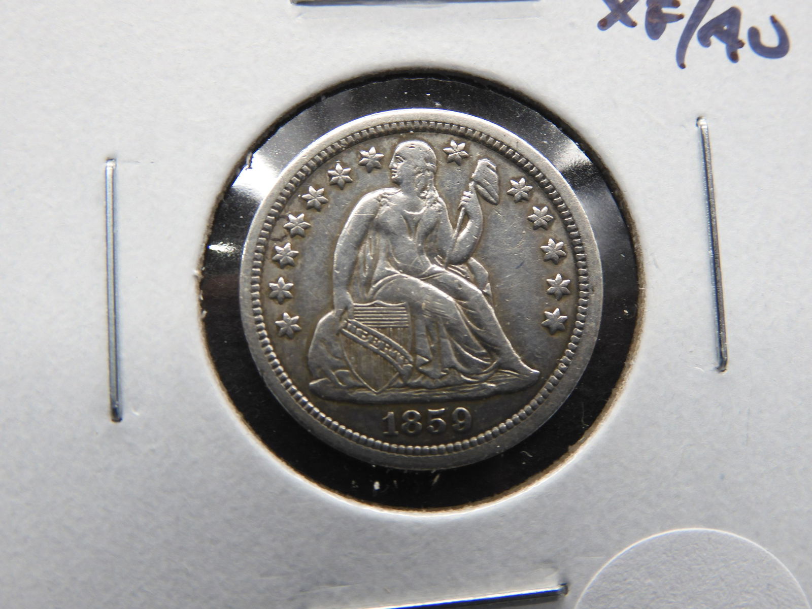 1859 Seated 10c.  XF/AU. (1 of 3)