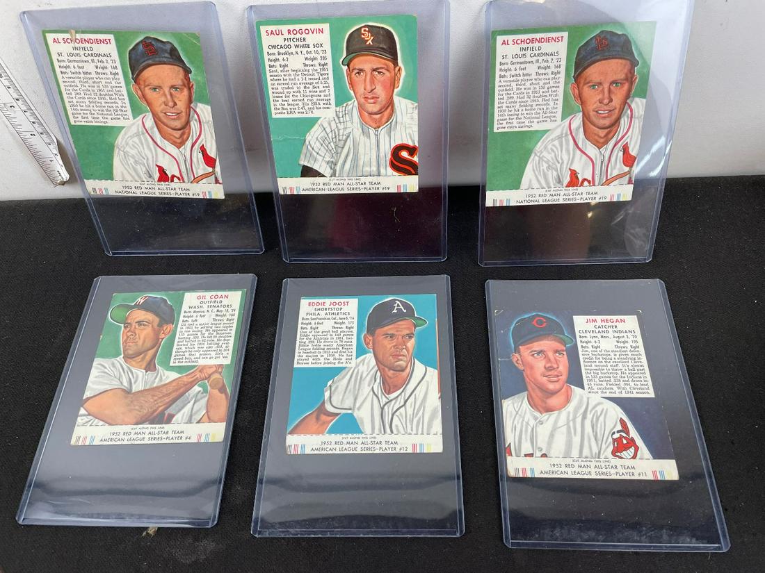 1952 Red Man Baseball Cards with Tabs Lot of 6 - (1 of 2)