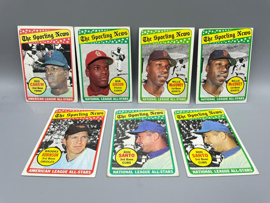 1969 Topps Lot of 7 All Stars - Varying Conditions -: 1969 Topps Lot of 7 All Stars - Varying Conditions - Carew, Gibson, McCovey, Robinson, Santo